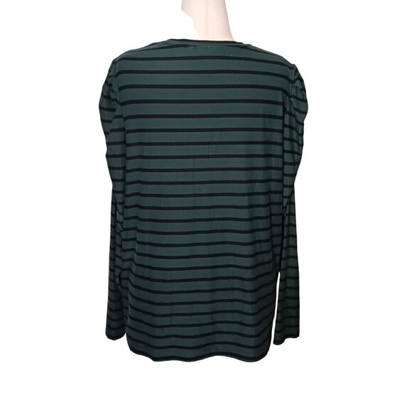 Ella‎ Rafaella Green/Black Striped Long Ruched Puff Sleeve Crew Neck Top Size 2X - Picture 4 of 11